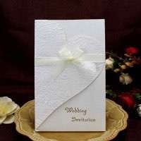 Cheap Invitation Card Foiling Wedding Invitation with Silk Bow Heart Shape